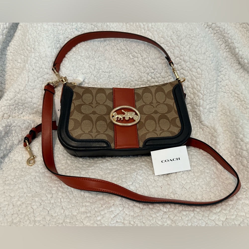 NWT Authentic Vintage Coach Color-Block Shoulder Bag with Adjustable Long Strap
